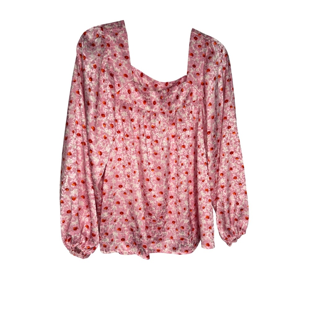 Bibi pink floral print square neck peasant blouse‎